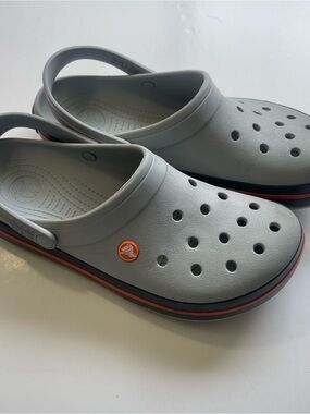 Crocs Crocband Clog Light Grey Navy Orange Men's Size 11 Sporty Slip On M11
